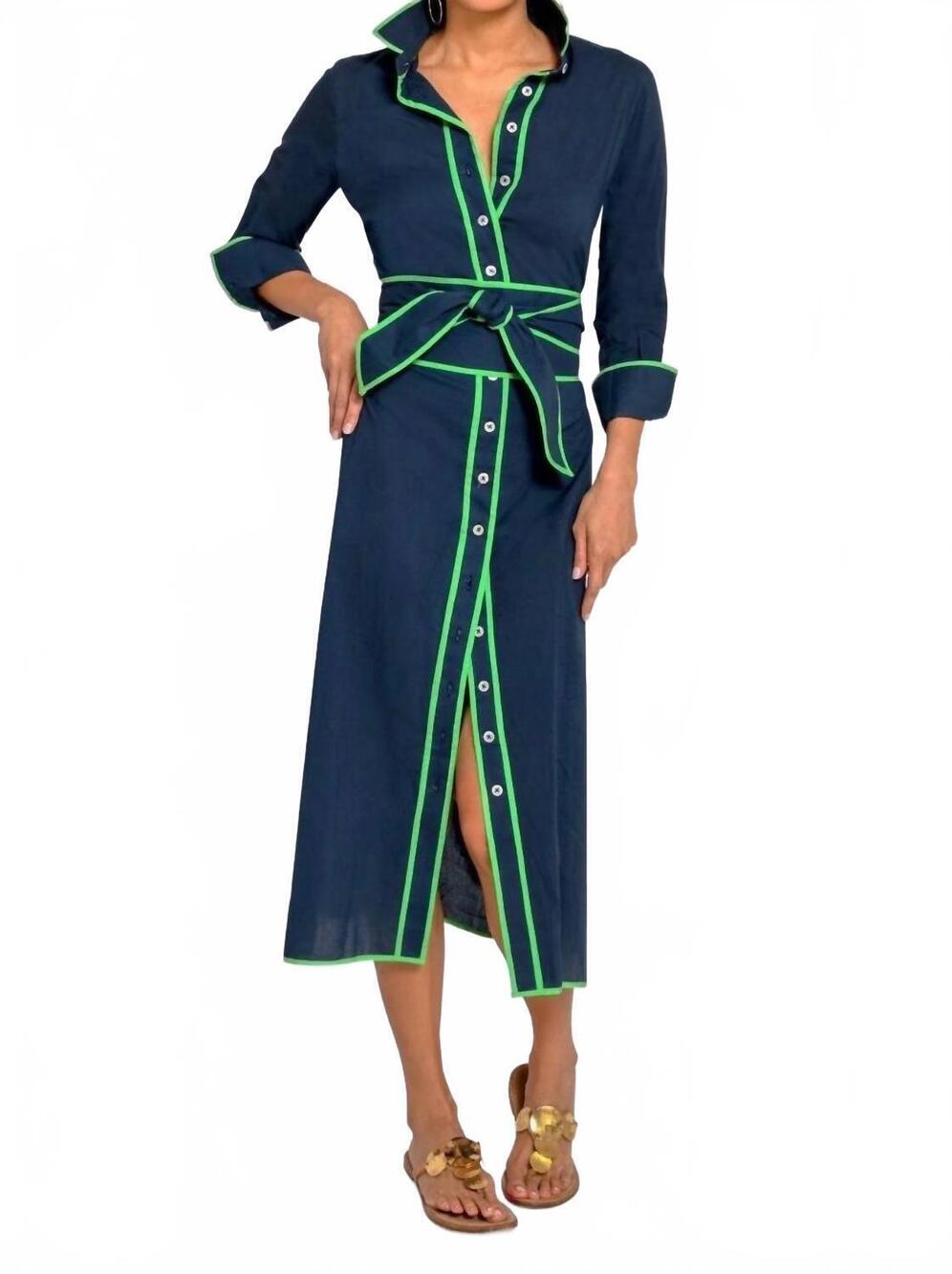 NEW GRETCHEN SCOTT shirt tails long dress in navy/kelly